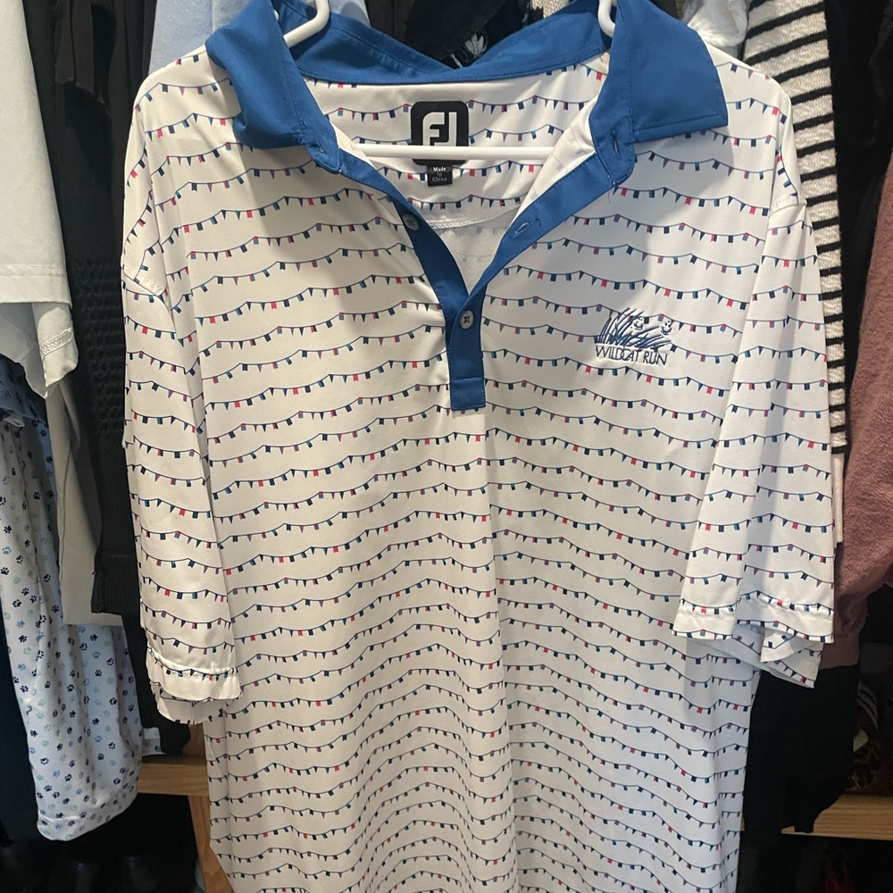FJ White and Blue Patterned golf polo
